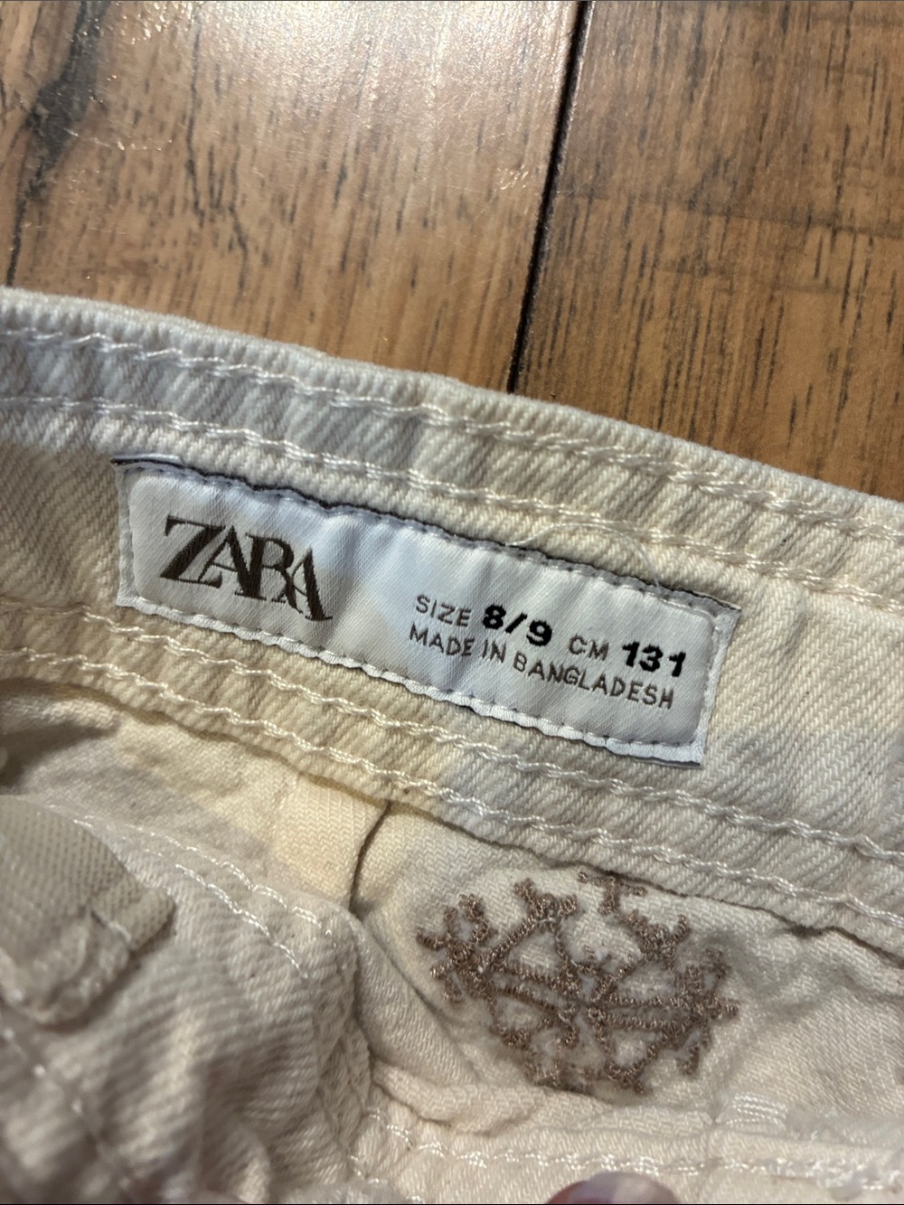 Zara Girls Embroidered Wide-Leg Jeans - Brown Motif - Picture 2 of 5